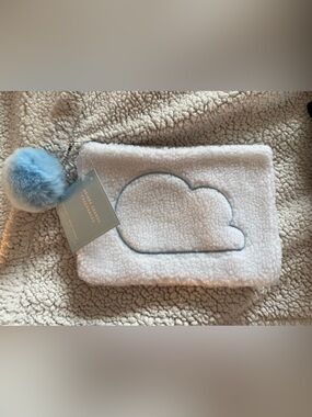 Ariana Grande White Sherpa Cloud Pouch with Blue Outline